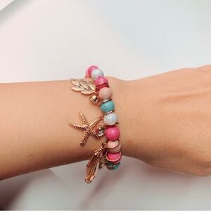 Pink Blue Gold Starfish Beaded Fashion Bracelet